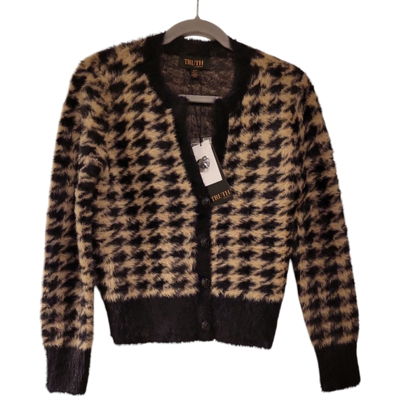 TRUTH by Republic, NWT, Houndstooth Sweater, Cardigan, V-Neck,  Women's sz S, Bl - Picture 1 of 6